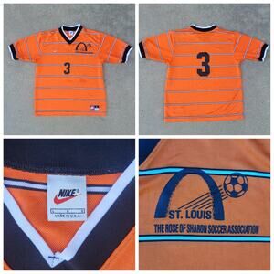Vtg 90s Nike Orange Striped Soccer Jersey
